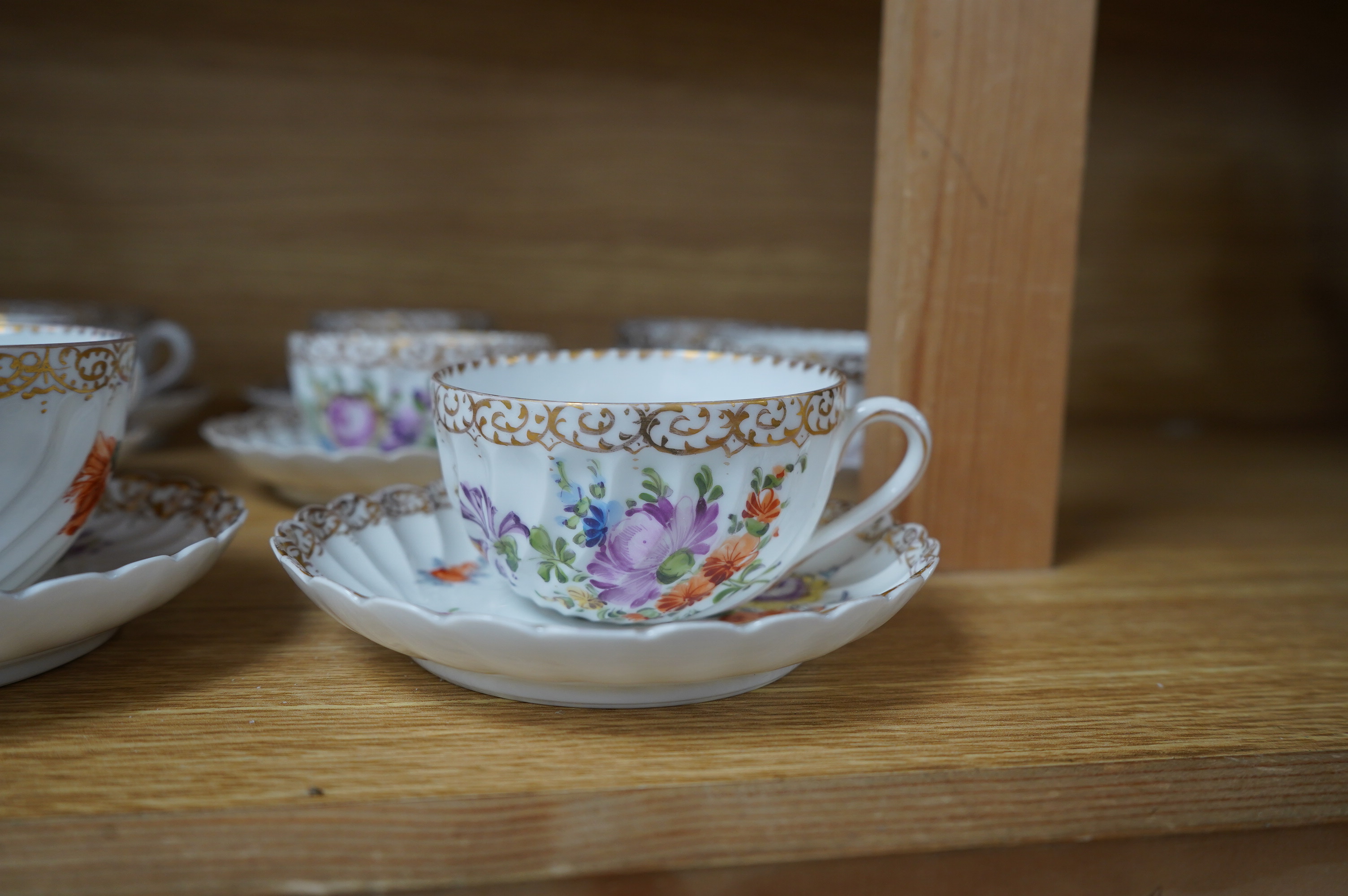 A Dresden floral decorated part tea set. Condition - fair